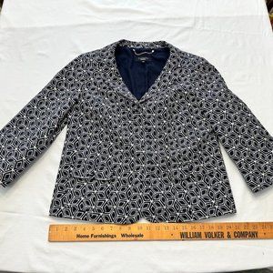Talbots Cotton Blazer Jacket Women's Black White Geometric Design 3 Button EUC